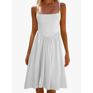 CHYRII Women Fashion Summer 2025 Spaghetti Straps Sleeveless Casual A-Line Midi Dresses Sundress, White, L