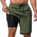 Mens Swim Trunks with Compression Liner 9 Inch Quick Dry Bathing Suit Board Shorts with Zipper Pockets (32, A-army Green)