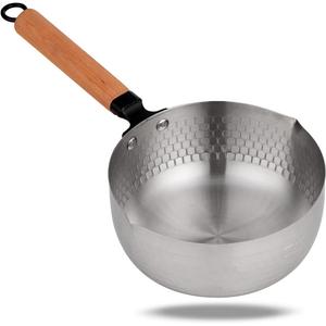 Yukihira Saucepan, Yukihira Pot, 1.2 Quart Stainless Steel Saucepan Pan Japanese Milk Pot with Wood Handle (6.3 inches)