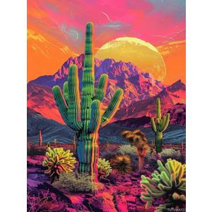 TUTUMAY21 Adult Landscape Diamond Painting Kits, Beginners Diamond Art Kit, Beginners DIY 5D Cactus in The Mountains Painted Art Crafts for Home Decor Wall Decor or Gifts 12x16 inch