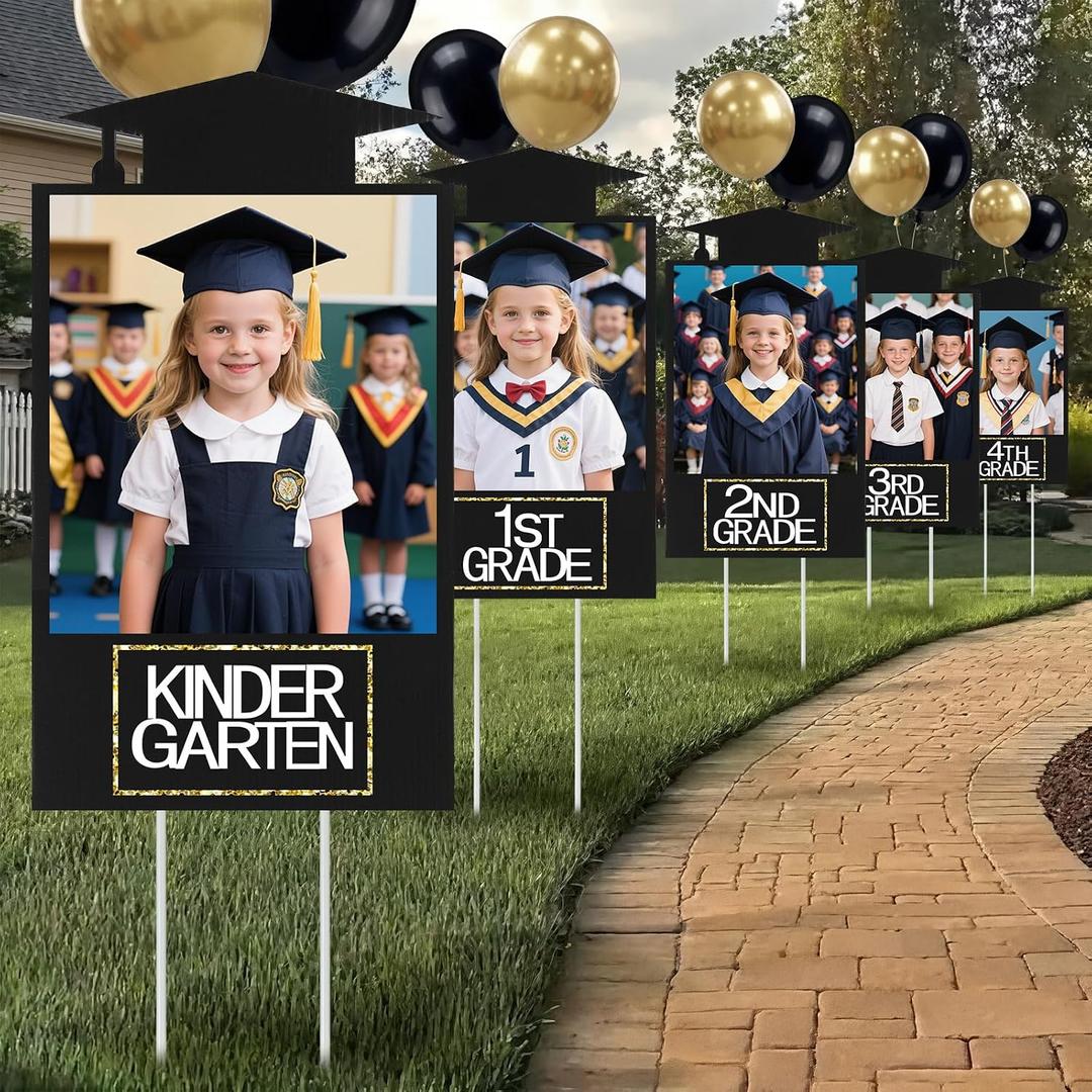 Briwooody 13 Pcs DIY Graduation Yard Sign 2026 Including Kindergarten to 12th Grade Picture Photo Personalized Display 2026 Graduation Party Decorations Supplies for Outdoor Lawn Yard(Black)