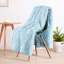 LOCHAS Super Soft Shaggy Faux Fur Throw Blanket, Plush Fuzzy Sherpa Throw Blanket for Couch, Cozy Fluffy Blue Blankets for Bed Chair Sofa, 50'' x 60''
