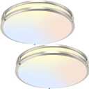16Inch LED Ceiling Light Fixtures, Flush Mount Light Fixtures 50W, 5CCT Adjustable 2700K 3000K 4000K 5000K 6500K, Close to Ceiling Light for Kitchen Bathroom Kitchen Bedroom Brushed Nickel 2 Packs