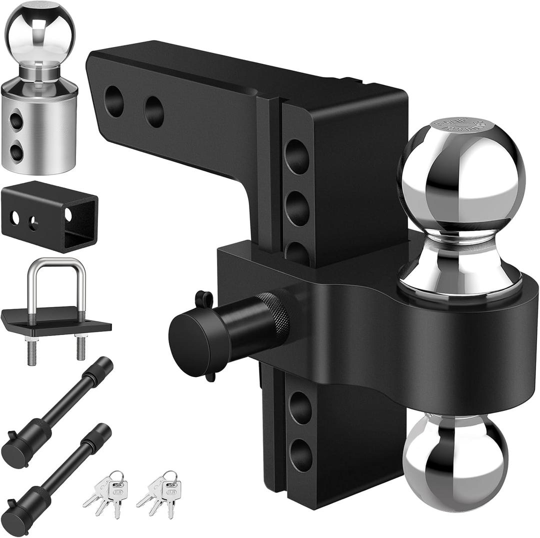 Kohree 6" Adjustable Trailer Hitch Kit Fit 2" & 2.5" Receiver, Drop Hitch with 3 Ball 1-7/8", 2", 2-5/16", 12500 LBS GTW Heavy Duty Hitch for Class III & IV Vehicles