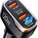 SUNDA 120W USB C Fast Car Charger, 4-Ports Car Charger Adapter, Dual Type C PD60W/PPS60W Compatible with iPhone16/15 Pro/Max/iPhone14/Galaxy/SamsungS24, Dual USB-A 30W QC3.0 for Android(Black) (2A2C-Black 120W 03)