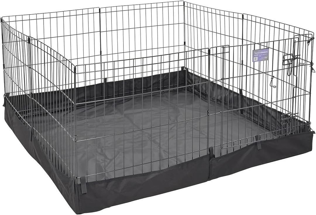 MidWest Homes for Pets Square Exercise Pen Fabric Mesh Bottom (22.05x9.85x9.85 Inch, Black)