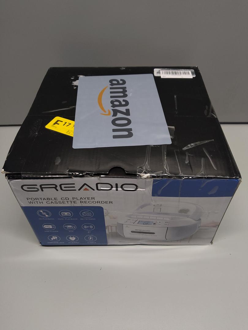 Greadio Boombox CD Player Cassette Player Combo, Boom Box Portable CD Players for Home with Bluetooth, Support AM FM Radio/Remote Control/AUX/USB/Earphone, AC/Battery Operated, LCD Display (Black)