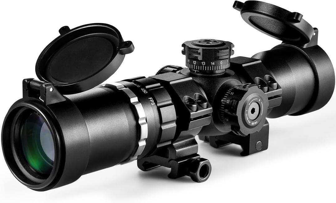 Crossbow Scope 1.5-5x32, with Locking Ring, 250-450 FPS Speed Adjustment, Speedlock Scope, 20-100 Yards, Etched Glass Reticle, Red Green Illuminated Optic Crossbow Scope for Hunting