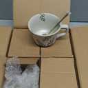 Noevany Ceramic Mugs 11 oz Unique Luxurious Cups Set of 4 with Premium Spoon, Mug for Coffee Milk Latte Cappuccino Tea, for Office Home Dishwasher Birthday Gift Microwave Freezer Safe Stoneware Mixed