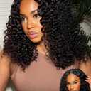 Julia Hair EasiContour 12A V Part Jerry Curly Glueless Wigs Human Hair Clip in Half Wig No Leave Out Vpart Wig Upgrade U Part Human Hair Wig for Women No Glue Beginner Friendly Natural Color 20 Inch