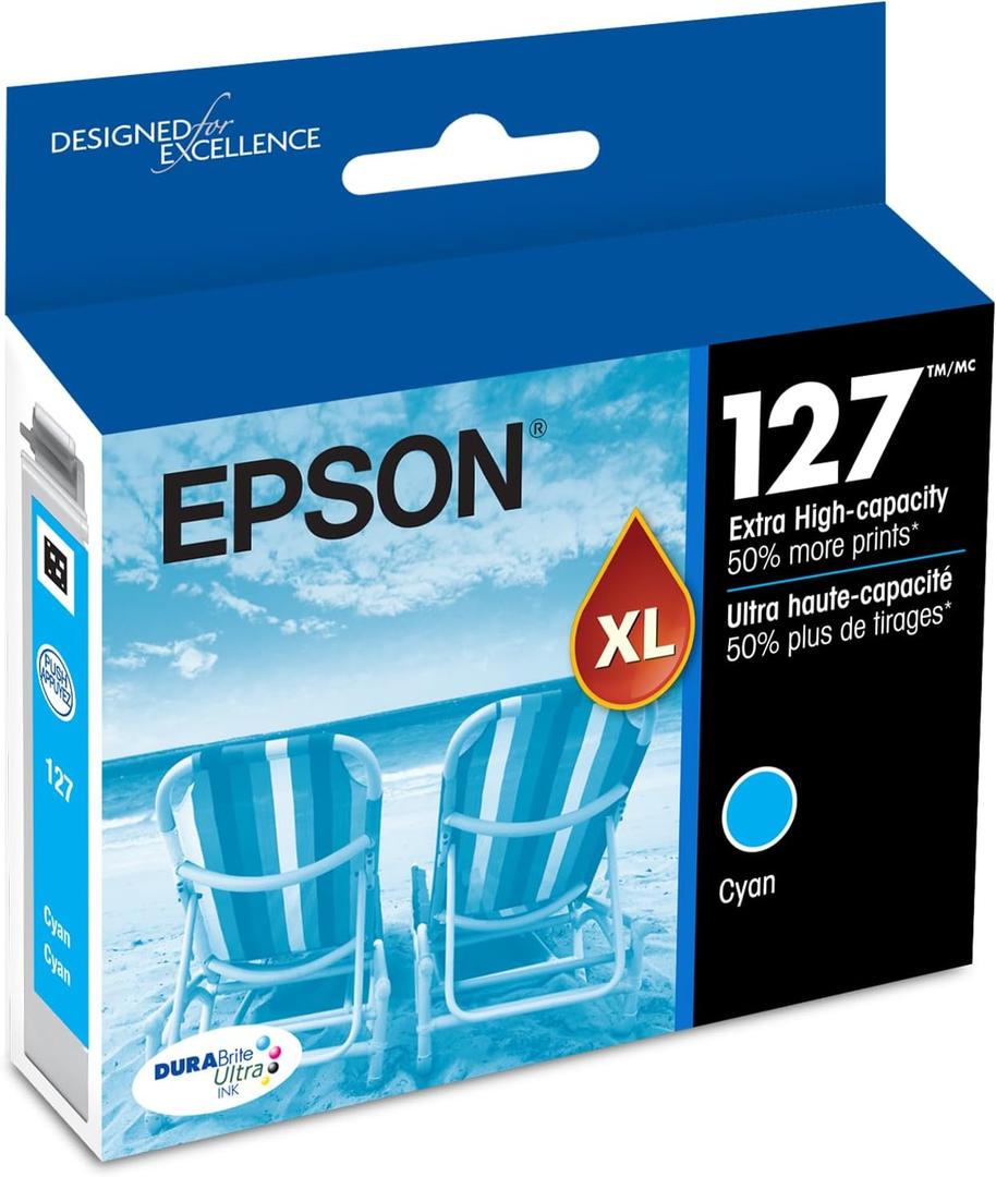 Epson 127 DURABrite Ultra Ink Cyan Cartridge for NX-530, 625, WF-3520, 3530, 3540, 545, 60, 630, 633, 635, 645, 7010, 7510, 7520, 840, 845