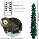 Christmas Tree Flameless Candles with Remote,4 Pcs Green Real Wax LED Flickering Candles Battery Operate with Embedded Star String for Home Decoration Christmas Gifts(D0.86 xH9.6)
