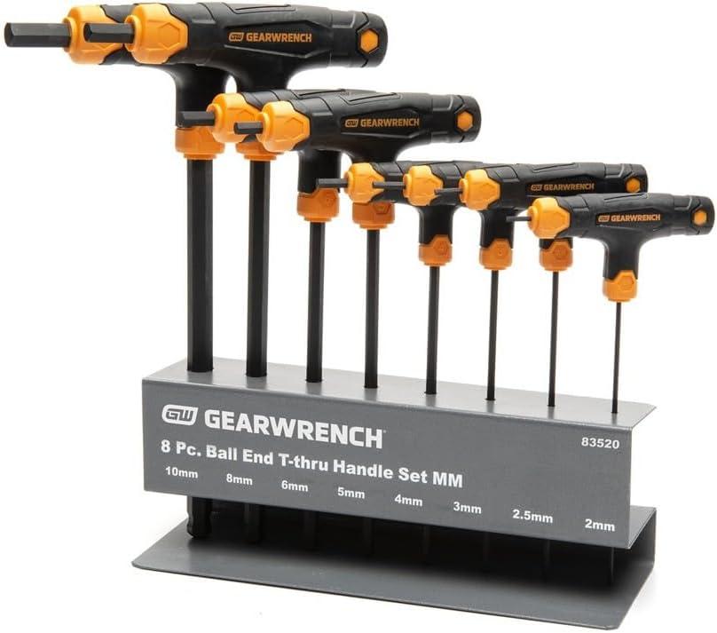 GEARWRENCH 8 Piece Metric Ball End T-Handle Hex Key Set - 83520 (2mm 2.5mm 3mm 4mm 5mm 6mm 8mm 10mm)