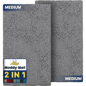 Muddy Mat 2-Piece Grey Medium 30"X19" AS-SEEN-ON-TV Highly Absorbent Microfiber Door Mat, Bath Mat and Pet Rug, Non Slip Thick Washable, Soft Chenille for Kitchen Bathroom Bedroom Indoor and Outdoor
