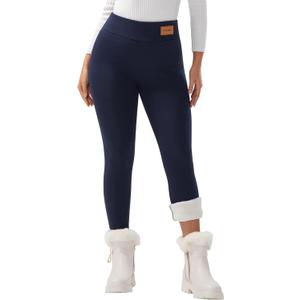 JK SUE JONES Women Winter Warm Thick Leggings Fleece Lined Stretchy Soft Thermal Sherpa Pants High Waist Tights (Medium, Navy)
