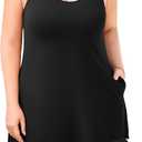 V FOR CITY Plus Size Summer Dresses with Built in Bra Pockets Casual Beach Sundress Scoop Neck Cotton Tank Dress Loose Black 2X