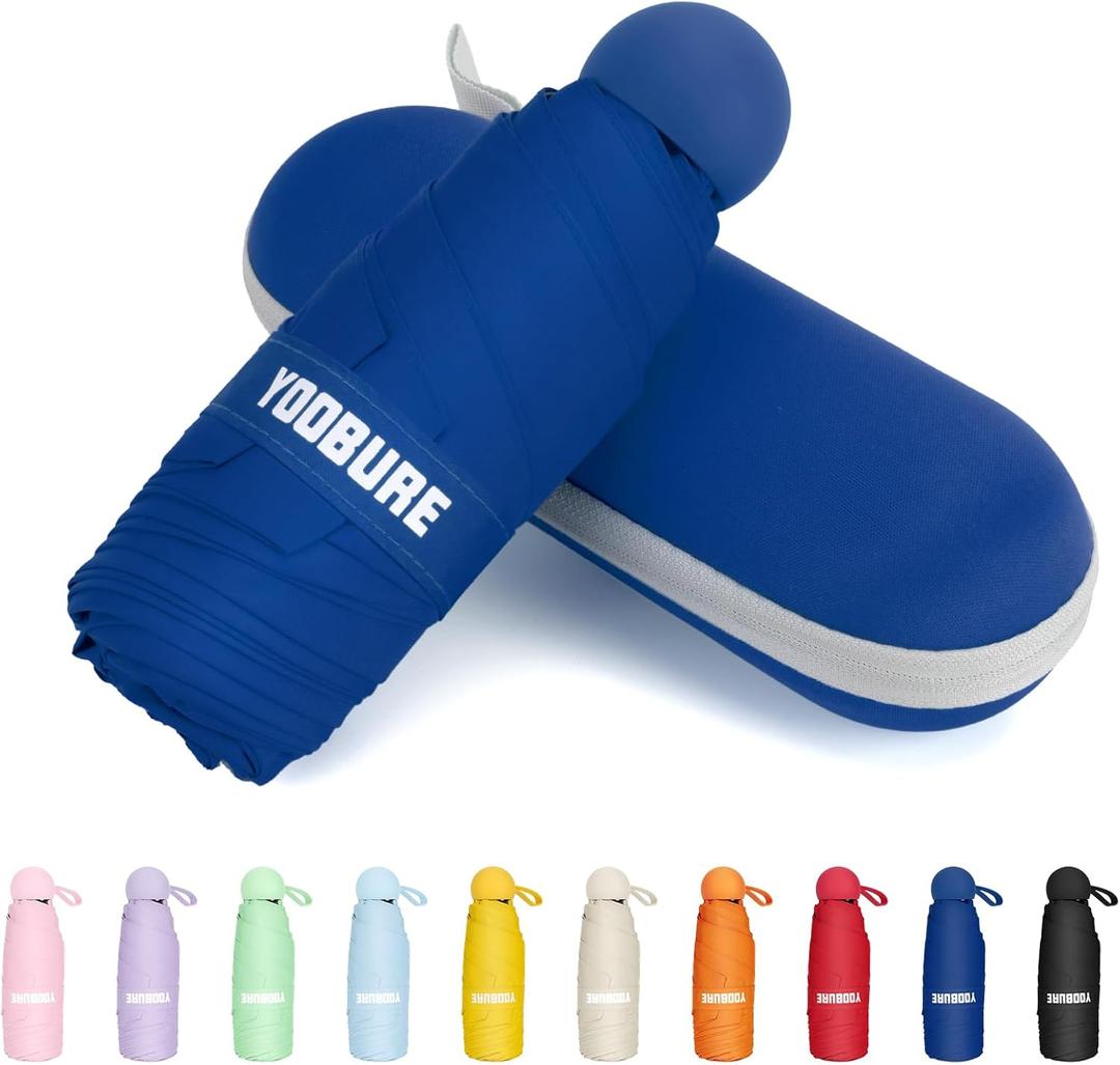 Yoobure Travel Umbrella Portable Compact Umbrellas, Pocket Mini for Purse, Umbrellas for UV Sun & Rain Small for Backpack, Umbrella with Case Folding for Kids Women (Dark Blue)