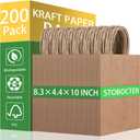 STOBOCTER 200 Pack 8.3x4.4x10 Inch Brown Paper Bags with Handles Bulk, Medium Kraft Paper Gift Bags for Birthday Party Favors Shopping Grocery Retail Business Goody Craft Blank Sacks(Plain Natural)