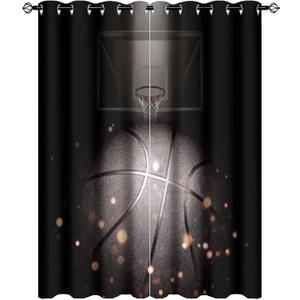 Sports Theme Basketball Blackout Curtains for Bedroom,Cool Basketball Court Grommet Thermal Insulated Room Darkening Curtains Window Treatments 2 Panels 54L x 21W