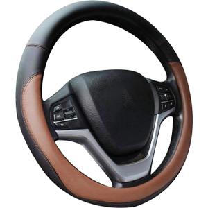 Microfiber Leather Steering Wheel Covers Universal 15 inch (Brown