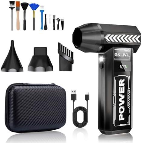 Electric Air Duster, 200000RPM 4-Gear Adjustable Compressed Air Duster with Light, Rechargeable Brushless Motor Durable Blower for Keyboard, Computer, Car, Home Cleaning