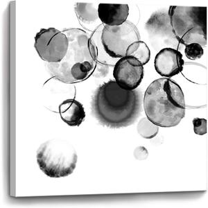 Bedroom Decor Wall Art Black and White Bubbles Prints Pictures Framed Canvas Artwork Wall Art for Bathroom Kitchen Office Modern Ink and Wash Painting Decorations Size 20x20 inches Ready to Hang