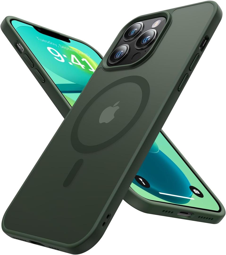 Magnetic for iPhone 13 Pro Max Case [Compatible with MagSafe][10FT Military Grade Drop Tested] Slim Translucent Matte Case for iPhone 13 Pro Max Phone Case, Deep Green(6.7")