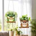 GUGUGO Swing Frog Planters, Cute Hanging Pot for Indoor Plants, Small Plant Pots with Drainage Hole, Unique Decorative Succulent Planters for Home Decor, Funky Funny Wall Decor Gardening Gift, Brown