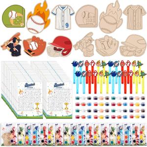 party greeting 24 Sets Baseball Party Favors Sport Themed DIY Craft Kits for Baseball Wooden Painting Set with Bubble Wands & Maze Cards Birthday Party Goodie Bags Gifts Prizes