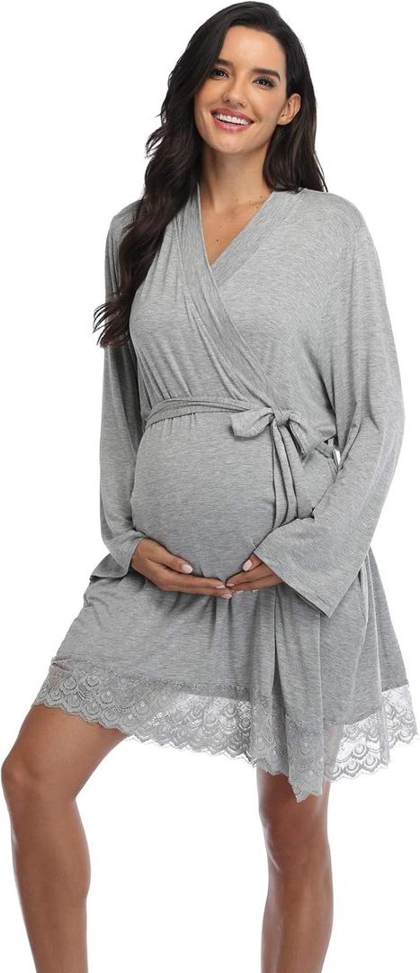 Maternity Robes for Women - Hospital Labor Delivery Robes - Pregnancy Nursing Sleepwear (X-Large, Light Grey)