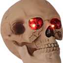 Halloween Skull Head Life Size Human Skull Sculpture with LED Light Up Glowing Eyes, Night Light Resin Skull Head Bone Prop Horror House Party Ornament for Bar Table Decor, Holiday or Birthday Gift