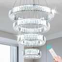 Dimmable Modern LED Chandelier with Remote 4 Ring Pendant Light Crystal Chandeliers for Dining Room Bedroom Living Room,3 Colors Adjustable,Dia7.9-11.8"-15.7"-19.7",79 W