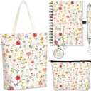 5 Pcs Wildflower Themed Gifts Set for Women Include Aesthetic Canvas Tote Bag Zipper Makeup Bag Keychain Notebook Pen for Flower Lover Party Favors Gift for Birthday Valentine Christmas