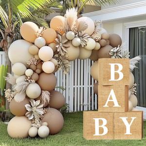 Baby Shower Decorations Burlap Grain Baby Boxes Boho Brown Balloons Arch Kit for Neutral Boy Girl Safari Jungle Birthday Party Supplies (Brown)