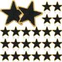 Jexine 32 Pieces Chenille Star Patches Black Self Adhesive Fabric Stickers Small Chenille Iron on Star Patches DIY Sewing Embroidered Appliques for Christmas Thanksgiving Clothes Hats Jeans