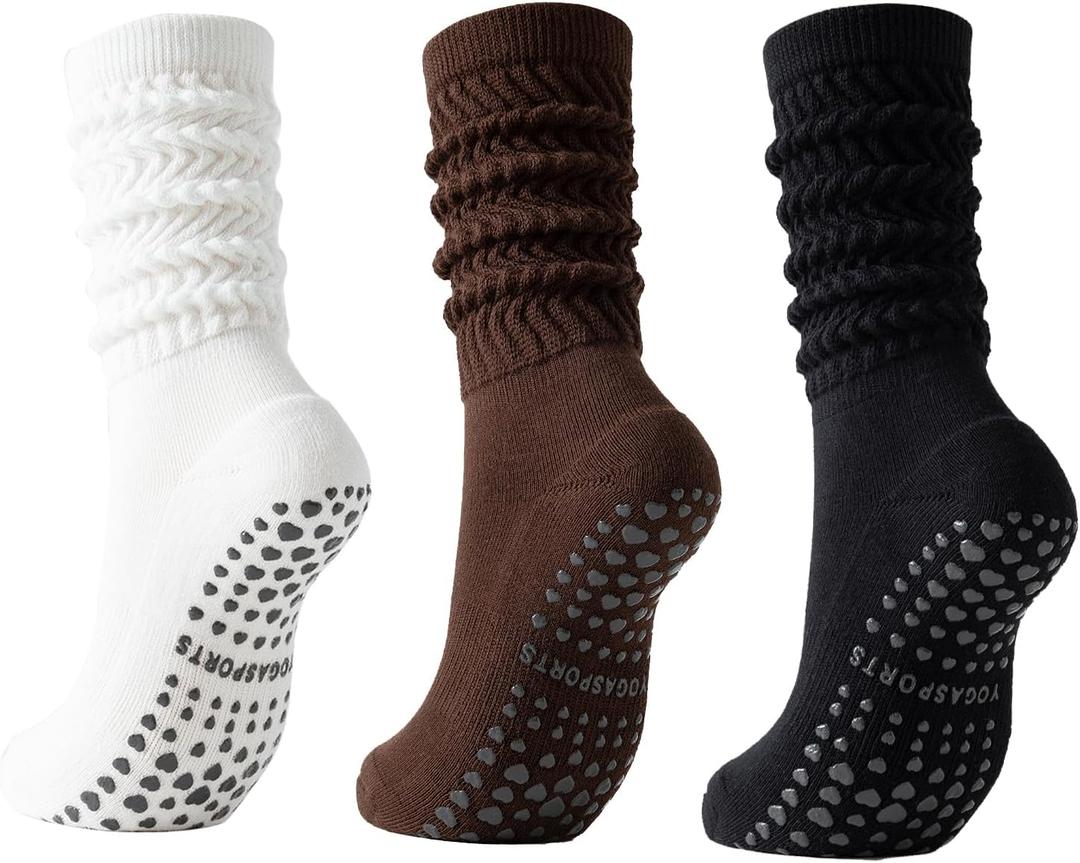 Scrunch Pilates Grip Socks for Women, Yoga Slouch Socks with Grip for Dance Gym Exercise (M)