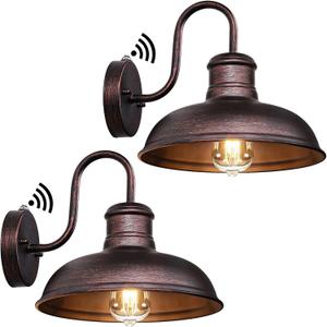 TOBUSA 2-Pack Dusk to Dawn Outdoor Wall Lights, Exterior Farmhouse Gooseneck Barn Light, Vintage Outside Wall Mount Light Fixture, Waterproof Outdoor Light for House Porch Garage, Distressed Brown (10.5 inch)