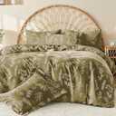 MUXHOMO Duvet Cover King Size, Reversible Floral Olive Green Duvet Cover Set with Zipper Closure, 3 Pieces Botanical Patterns Soft Microfiber Bedding Set (90"x104", 2 Pillow Cases 20"36")