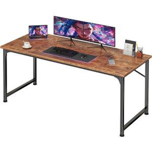 PRAISUN 55 Inch Computer Desk, Home Office Desk with Spacious Desktop, Modern Gaming Desk, Writing Study Table for Bedroom, Small Spaces, Work from Home Desk with Metal Frame, Rustic Brown