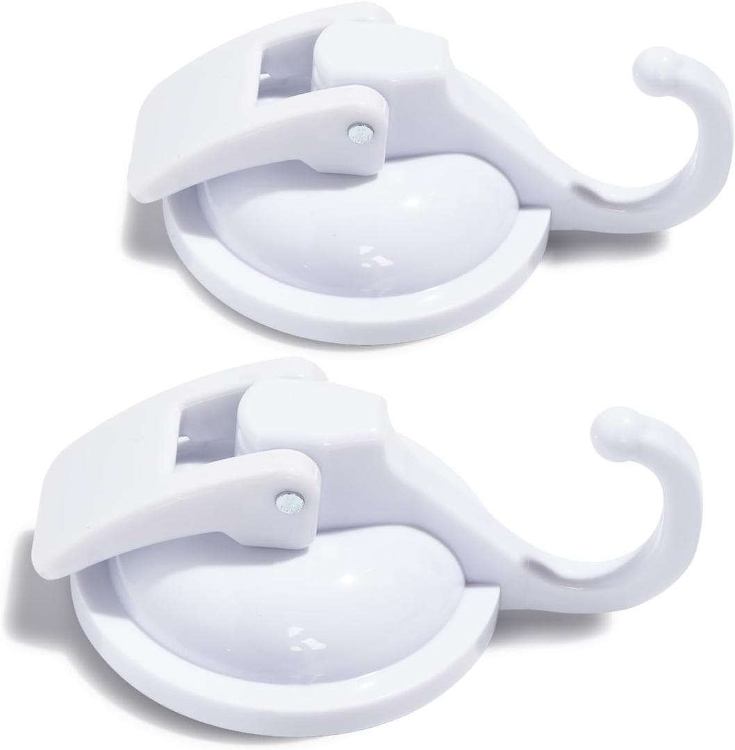 2 Pcs Suction Cup Hooks for Shower, Heavy Duty Shower Hooks for Inside Shower, No Drill Towel Hooks for Bathrooms, Hanger Suction Hooks for Wall, Glass Window, Loofah(White)