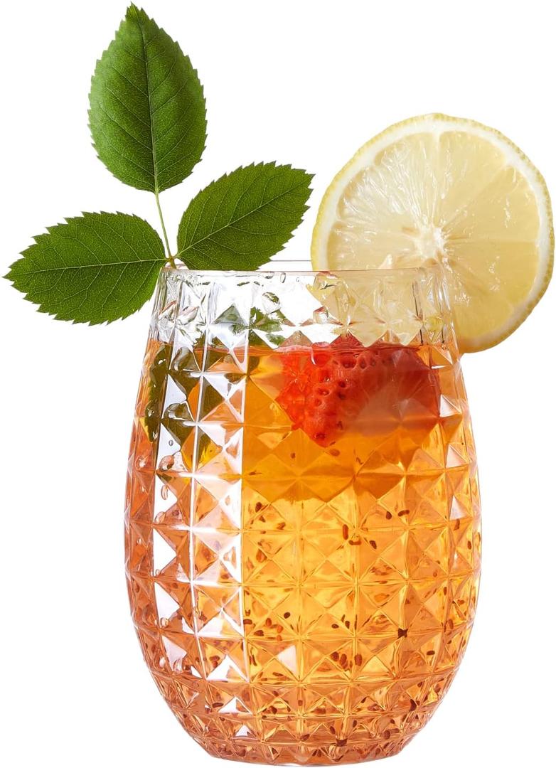 HOMIP Plastic Wine Glasses Stemless Set of 6: 16 oz Whiskey Cocktail and Fruit Juice Drinking Glass - Plastic Cups Unbreakable Reusable & Recyclable for Outdoor Pool Party Wedding, NOT Dishwasher