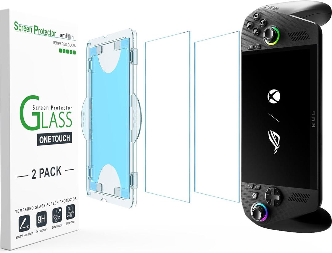 amFilm OneTouch Screen Protector for ASUS ROG Xbox Ally X/ROG Xbox Ally 2025 7'' | Auto-Alignment install | Bubble Free | 9H+ Military-Grade Tempered Glass | Drop Protection | FHD Clarity | 2 Pack