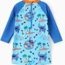 Disney Marvel Stitch Cars Spiderman Mickey Mouse Baby Boy Swimsuit Infant Toddler Bathing Suit UPF 50+ Zipper Long Sleeves (Blue)
