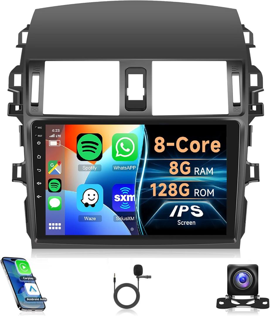 8Core 8G+128G for Toyota Corolla 2009-2013 Android 15 Car Stereo Carplay Android Auto, Rimoody 9 Inch QLED capacitive Screen with Bluetooth 5.0 FM/AM/RDS DSP-36 GPS WiFi Mirror Link Backup Camera