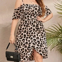 Shein Curve Women's Leopard Print Cold Shoulder Short Sleeve Dress Size 3XL