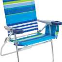 Rio Brands 17" Extended Height 4-Position Folding Beach, Camping, Lawn Chair, Blue/White/Green
