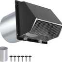 6 Inch Hooded Wall Vent with Screen and Damper,6"Exhaust Vent Dryer Vent Cover Outside,6" Vent Cover Exterior Wall Vent Cap for Kitchen Range Hood Vent Dryer Air Vent Bathroom Exhaust, Galvanized Steel (Black)