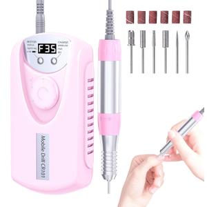 Electric Nail Drill Professional, 35000RPM Nail File Machine with Bits Set & Fast Cooling, Portable for Acrylic Gel Nail Polishing Removing, Manicure Pedicure at Salon & Home Use, Gift for Women (Light Pink)