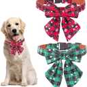 ADOGGYGO 2 Pack Christmas Dog Collar with Bow Tie, Classic Plaid Red Green Dog Collars with Removable Bowtie Christmas Collars for Extra Large Dogs Pets (X-Large)
