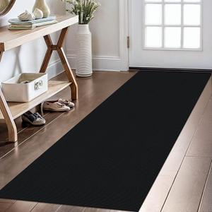 KOZYFLY Washable Runner Rug 2x6 Ft Runners for Hallways Non Slip Kitchen Runner Rugs Braided Cotton Entryway Runner Indoor, Carpet Runners for Hallway Kitchen Entryway Bedroom, Black